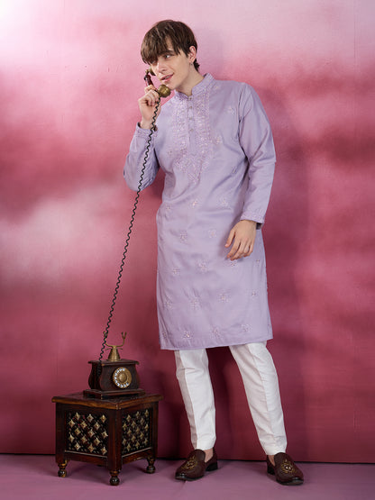 LAVENDER NECK WORK KURTA SET