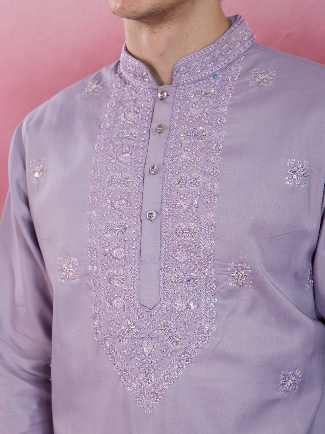 LAVENDER NECK WORK KURTA SET
