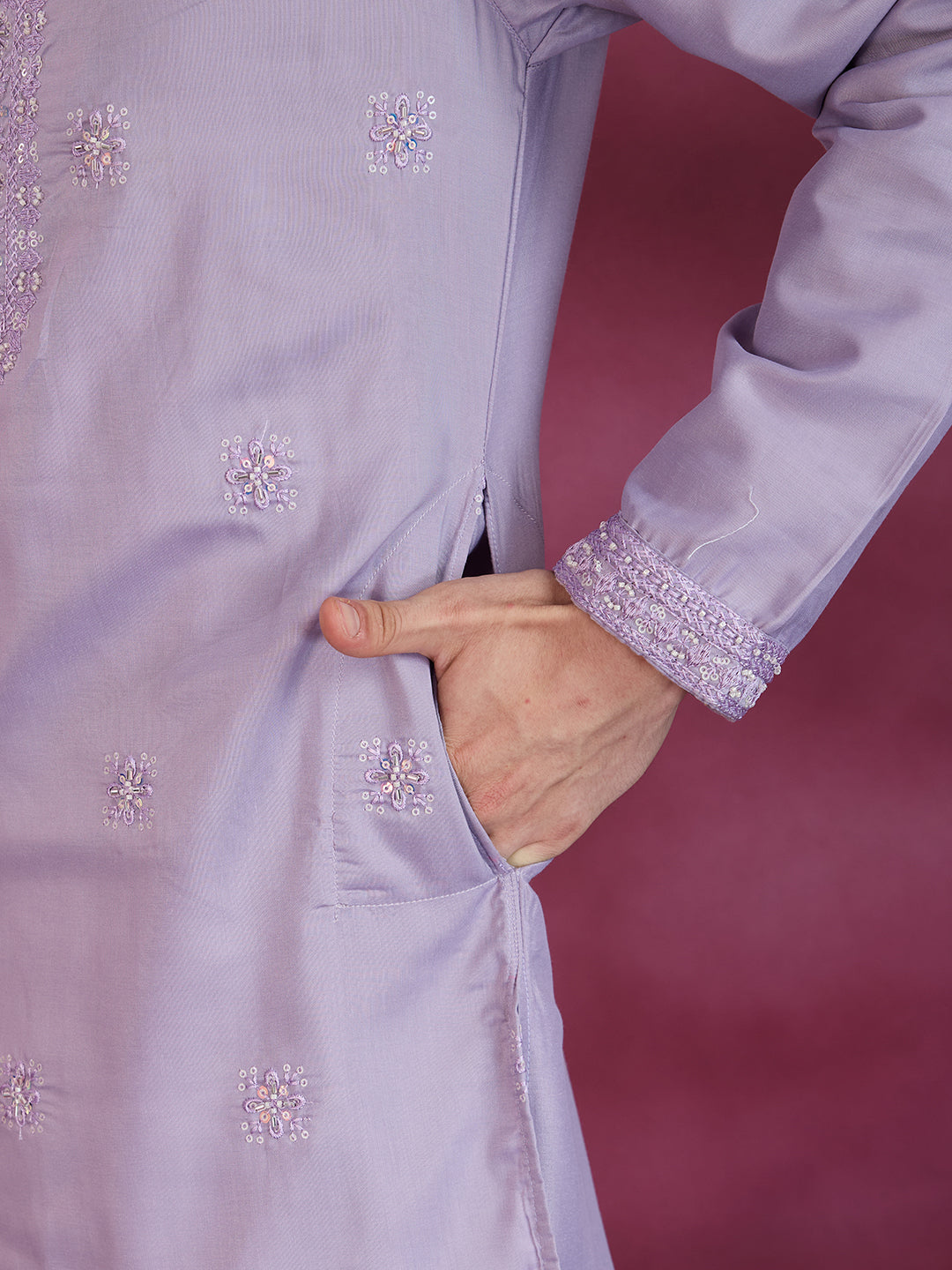 LAVENDER NECK WORK KURTA SET