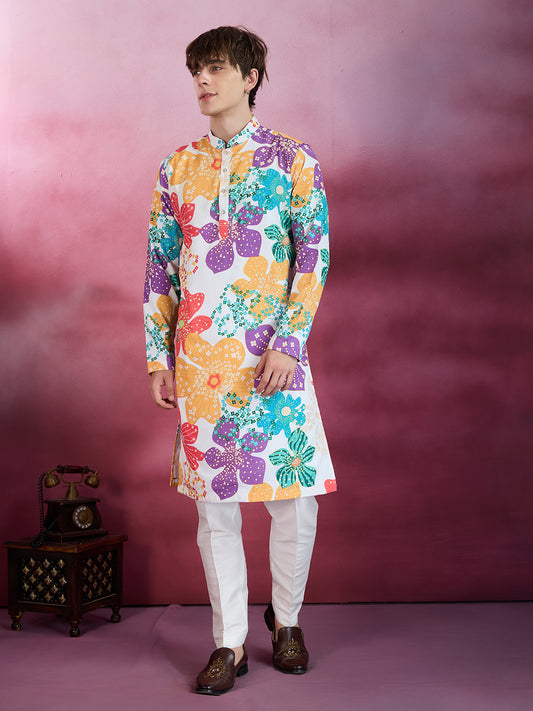 OFF WHITE PRINTED KURTA SET WITH PANT AND DUPATTA