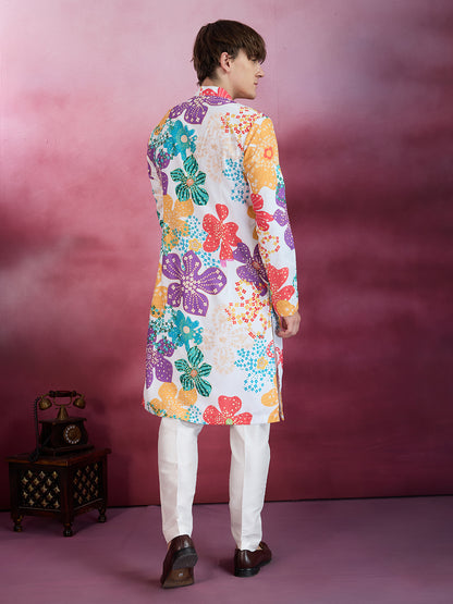 OFF WHITE PRINTED KURTA SET WITH PANT AND DUPATTA