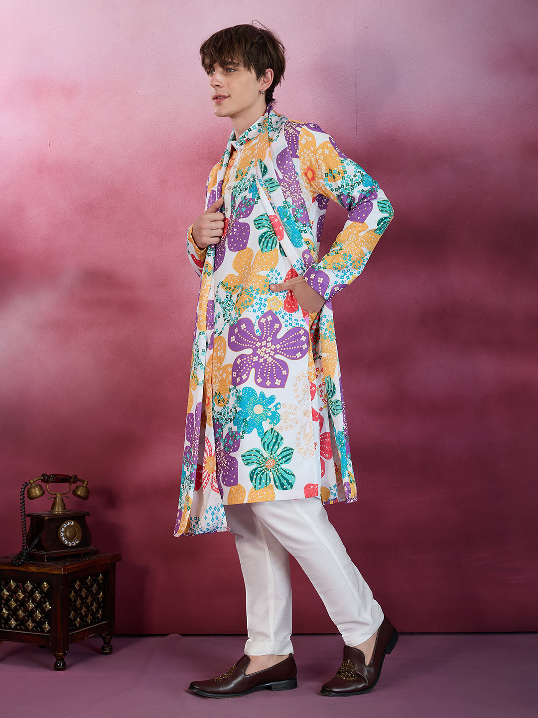 OFF WHITE PRINTED KURTA SET WITH PANT AND DUPATTA