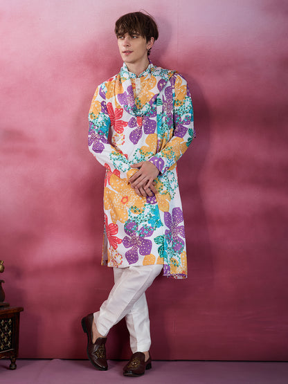 OFF WHITE PRINTED KURTA SET WITH PANT AND DUPATTA