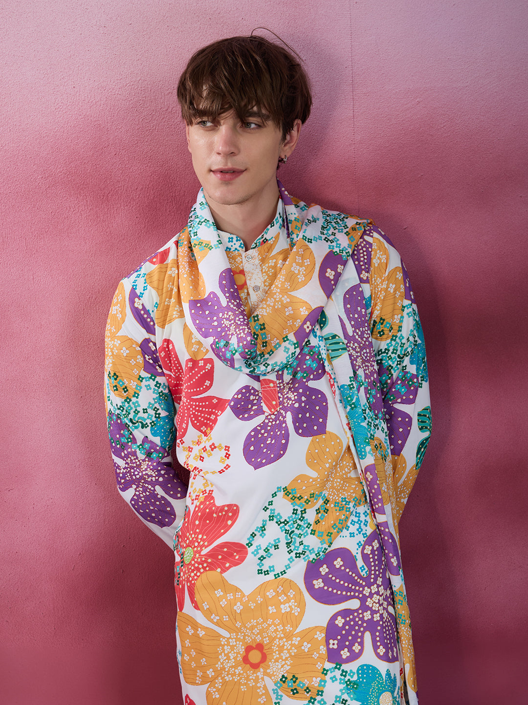 OFF WHITE PRINTED KURTA SET WITH PANT AND DUPATTA