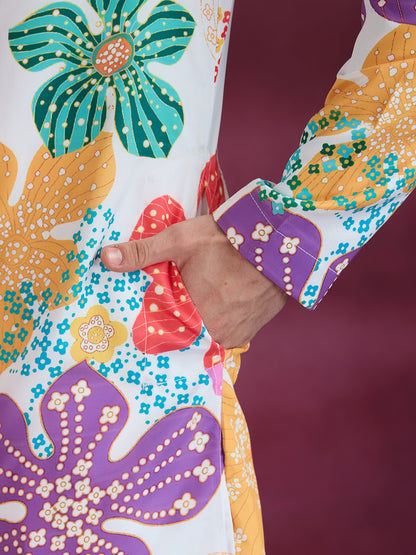 OFF WHITE PRINTED KURTA SET WITH PANT AND DUPATTA