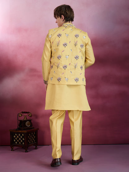 GRACE YELLOW EMBROIDERY NEHRU JACKET KURTA SET