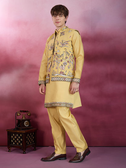 GRACE YELLOW EMBROIDERY NEHRU JACKET KURTA SET