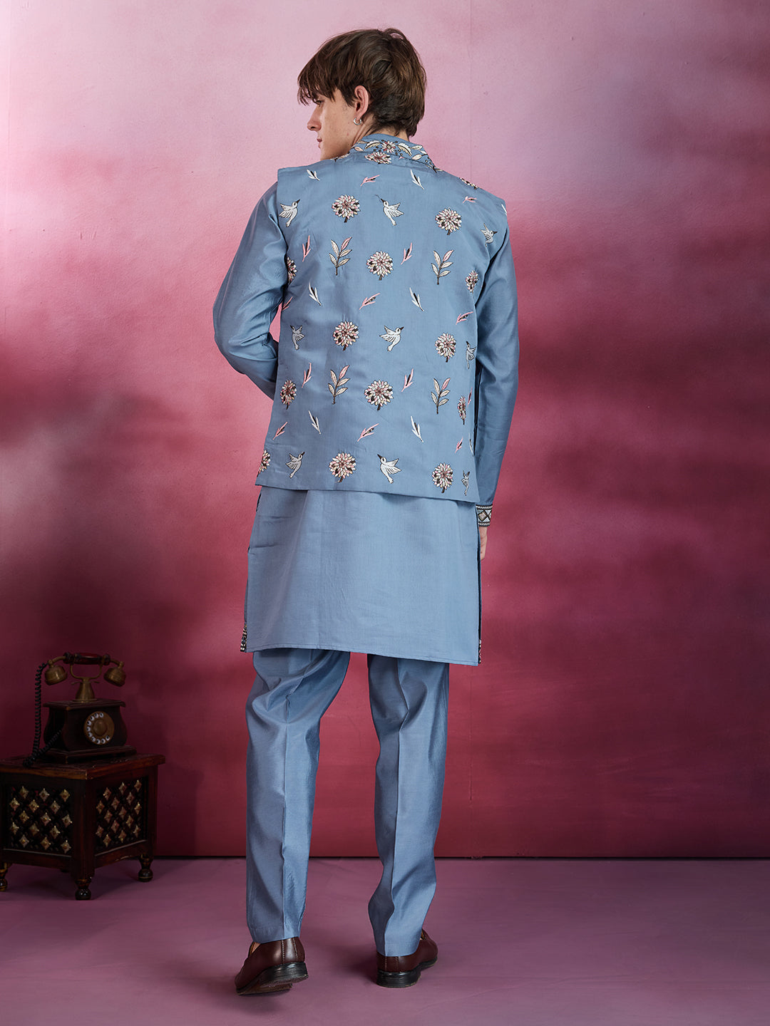 GRACE YELLOW EMBROIDERY NEHRU JACKET KURTA SET