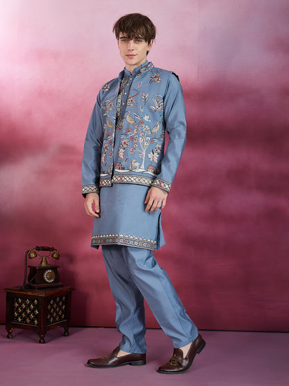 GRACE YELLOW EMBROIDERY NEHRU JACKET KURTA SET