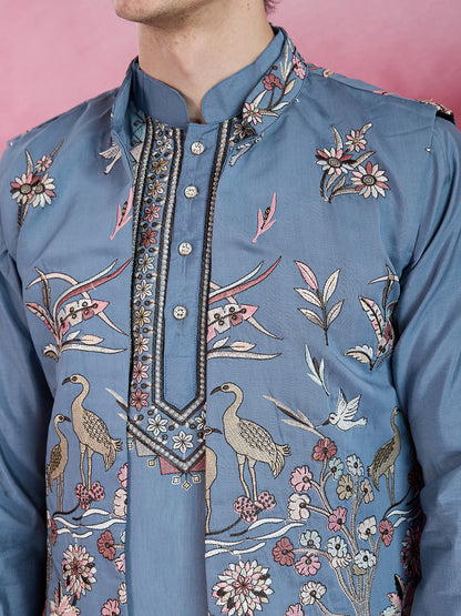 GRACE YELLOW EMBROIDERY NEHRU JACKET KURTA SET