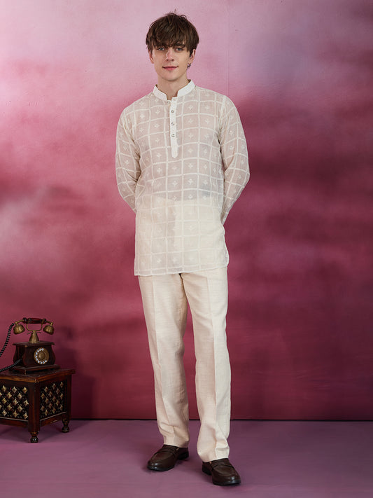 IVORY ELEGANCE SHEER COTTON CHIKANKARI KURTA SET