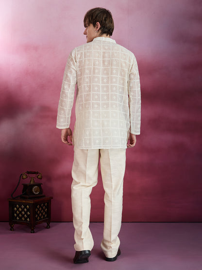 IVORY ELEGANCE SHEER COTTON CHIKANKARI KURTA SET