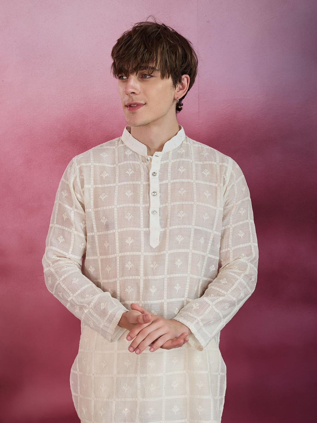 IVORY ELEGANCE SHEER COTTON CHIKANKARI KURTA SET