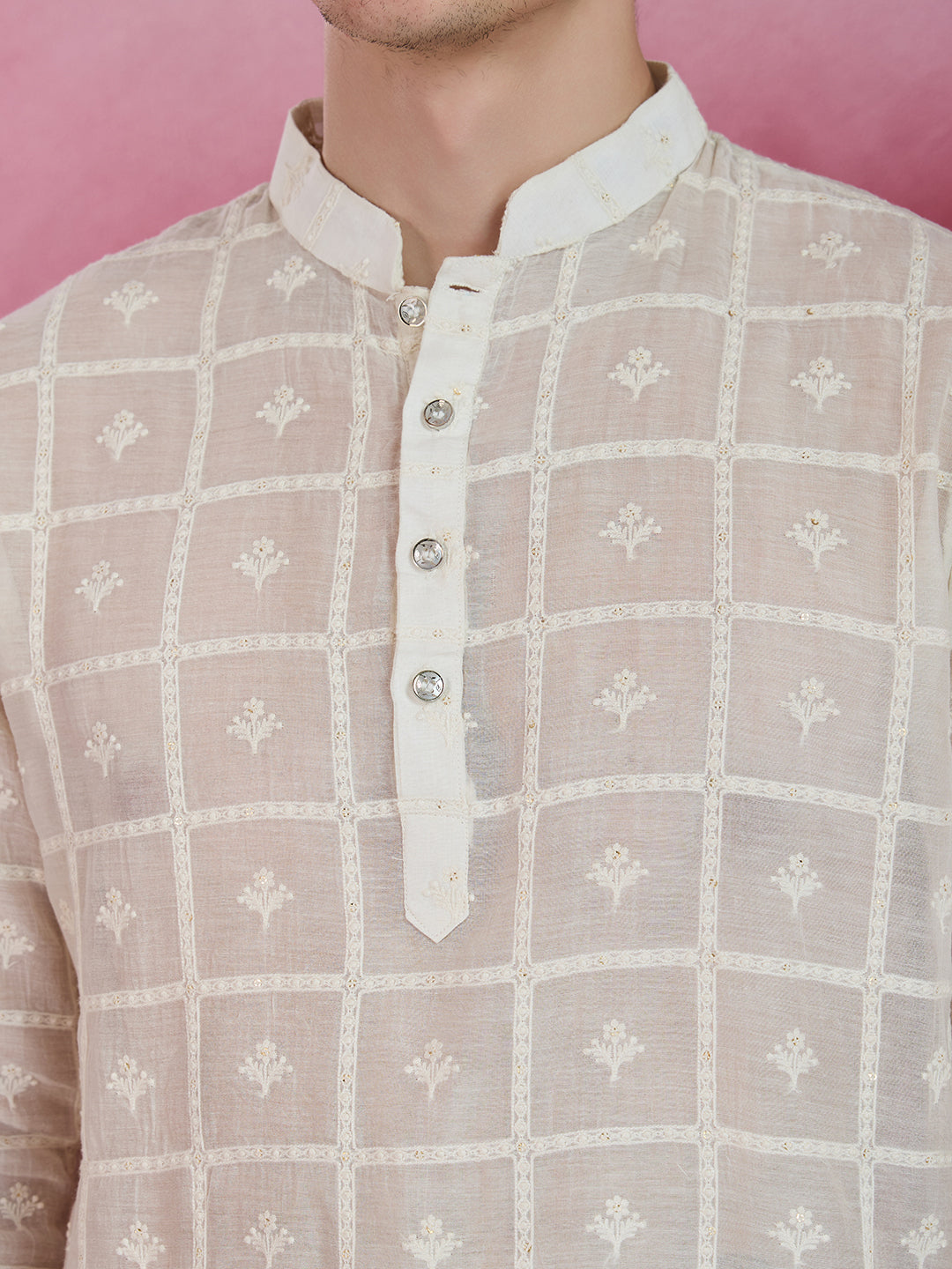 IVORY ELEGANCE SHEER COTTON CHIKANKARI KURTA SET