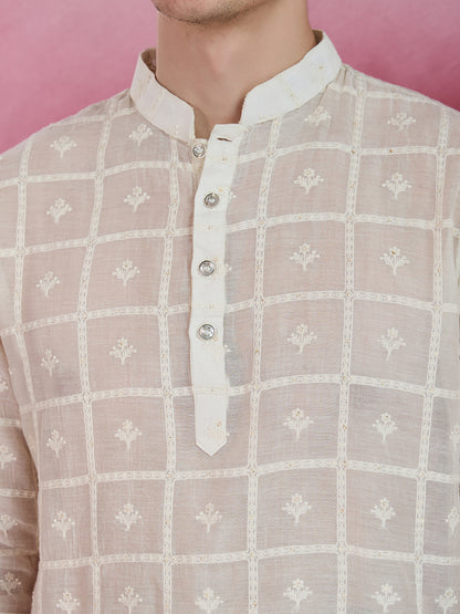 IVORY ELEGANCE SHEER COTTON CHIKANKARI KURTA SET
