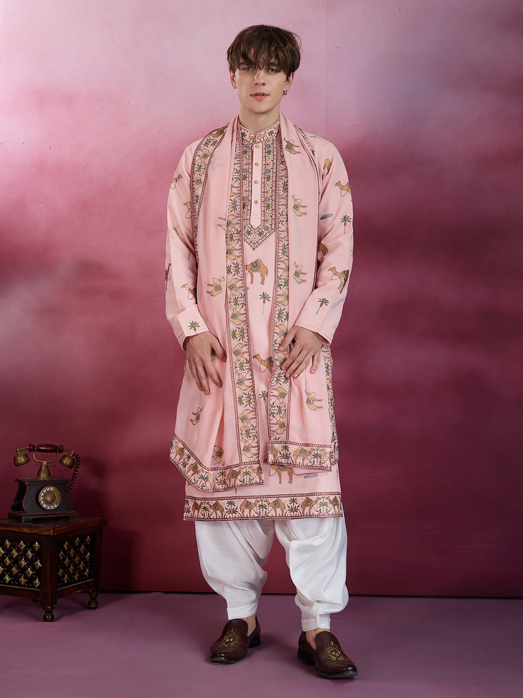 BLUSH PINK DESERT CAMEL EMBROIDERY KURTA SET