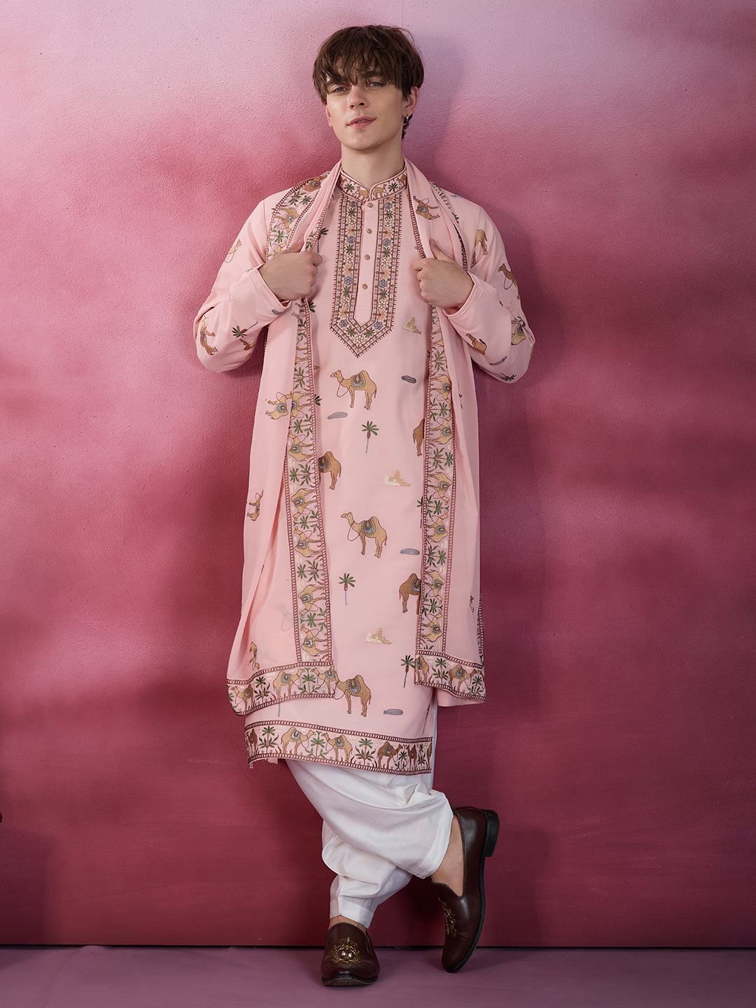 BLUSH PINK DESERT CAMEL EMBROIDERY KURTA SET