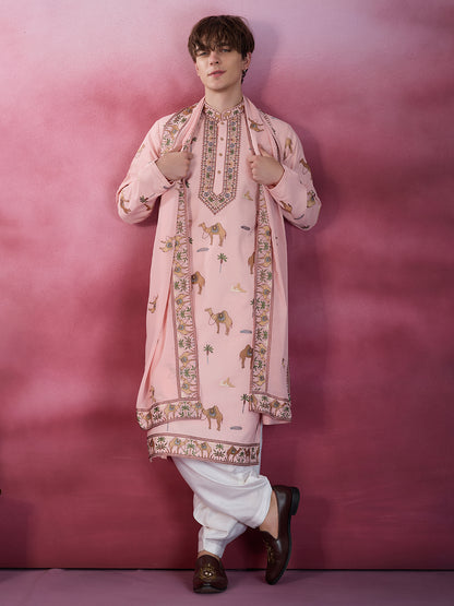 BLUSH PINK DESERT CAMEL EMBROIDERY KURTA SET