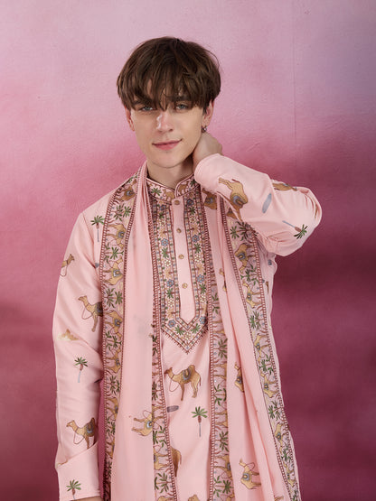 BLUSH PINK DESERT CAMEL EMBROIDERY KURTA SET