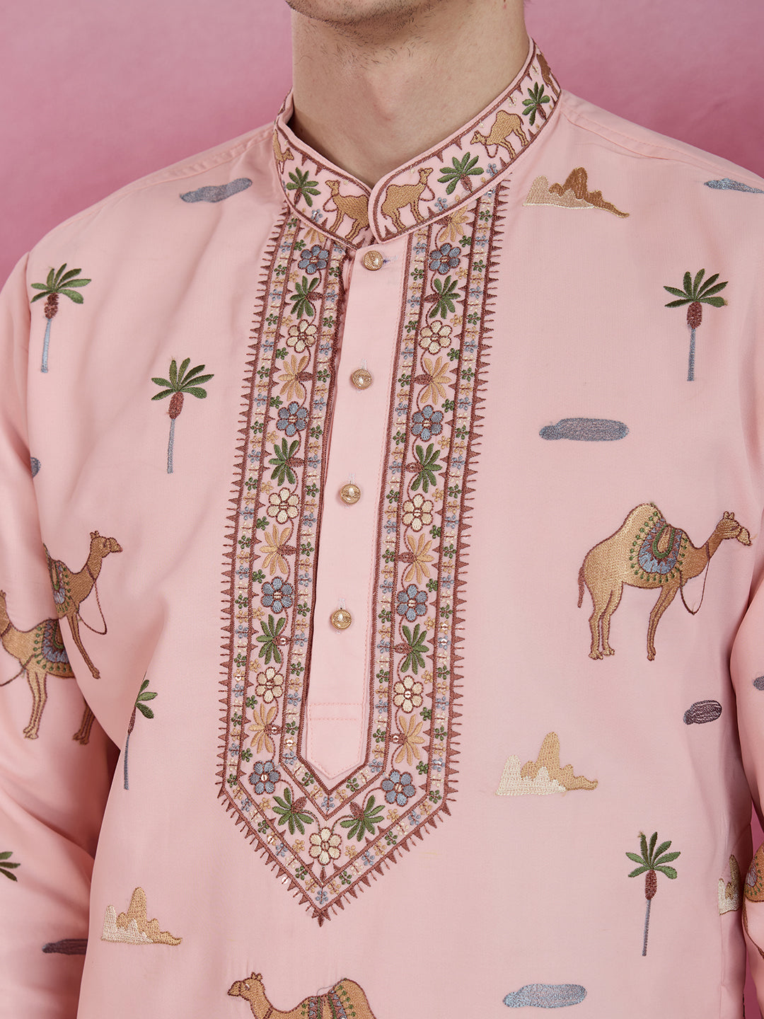 BLUSH PINK DESERT CAMEL EMBROIDERY KURTA SET