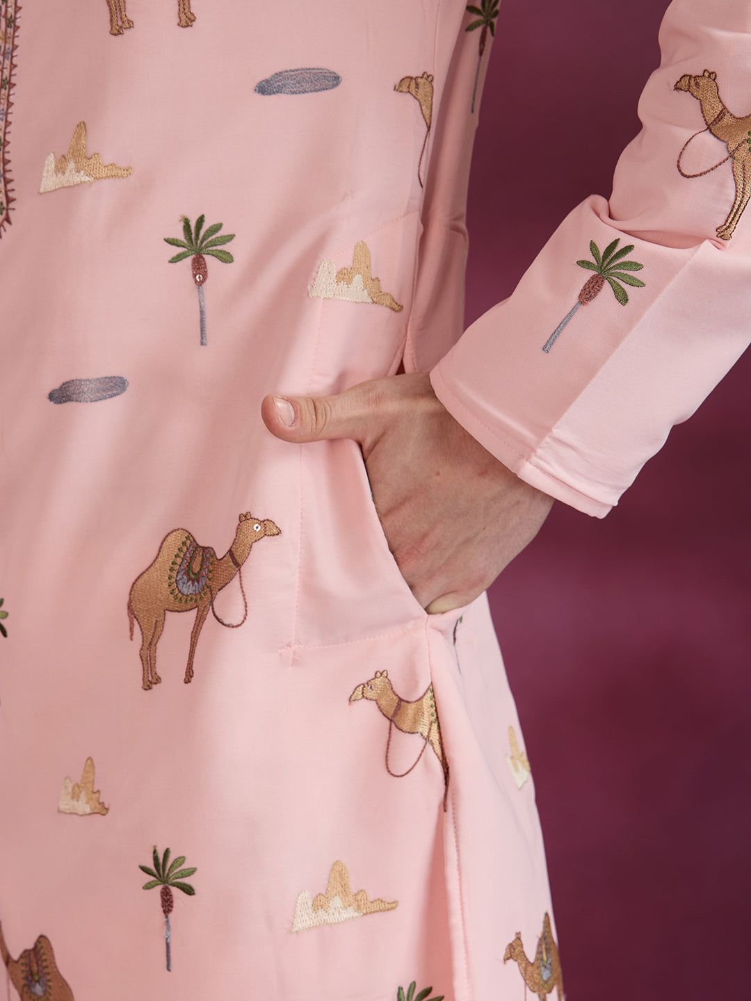 BLUSH PINK DESERT CAMEL EMBROIDERY KURTA SET