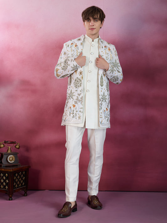 CLASSIC OFF WHITE FLORAL EMBROIDERED INDOWESTERN