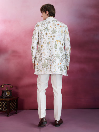 CLASSIC OFF WHITE FLORAL EMBROIDERED INDOWESTERN