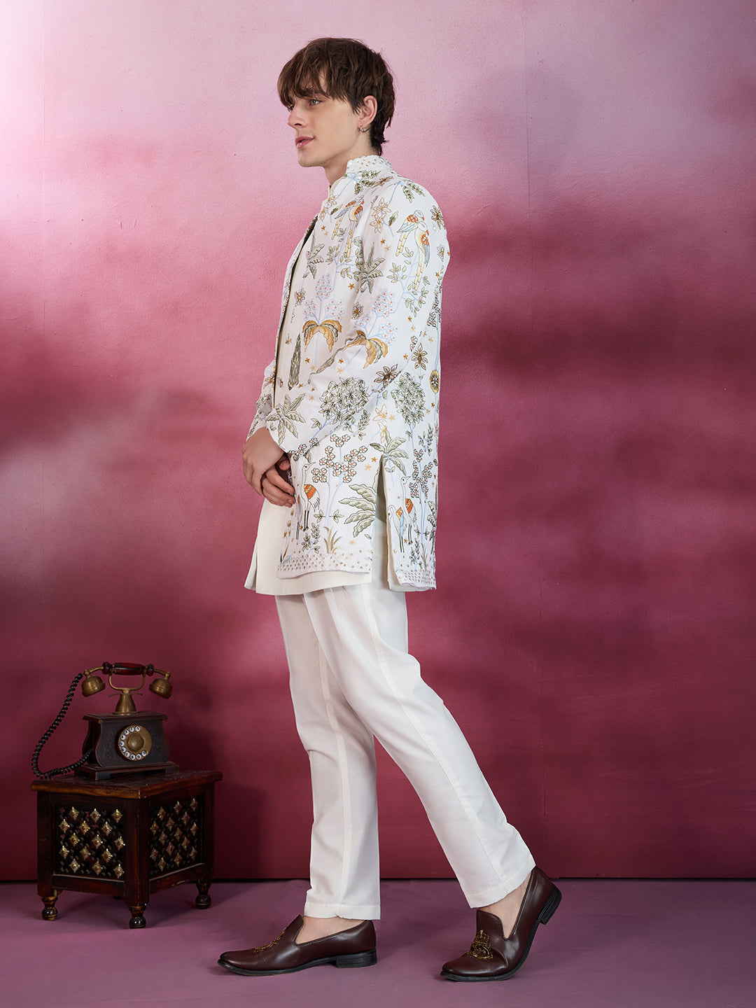 CLASSIC OFF WHITE FLORAL EMBROIDERED INDOWESTERN