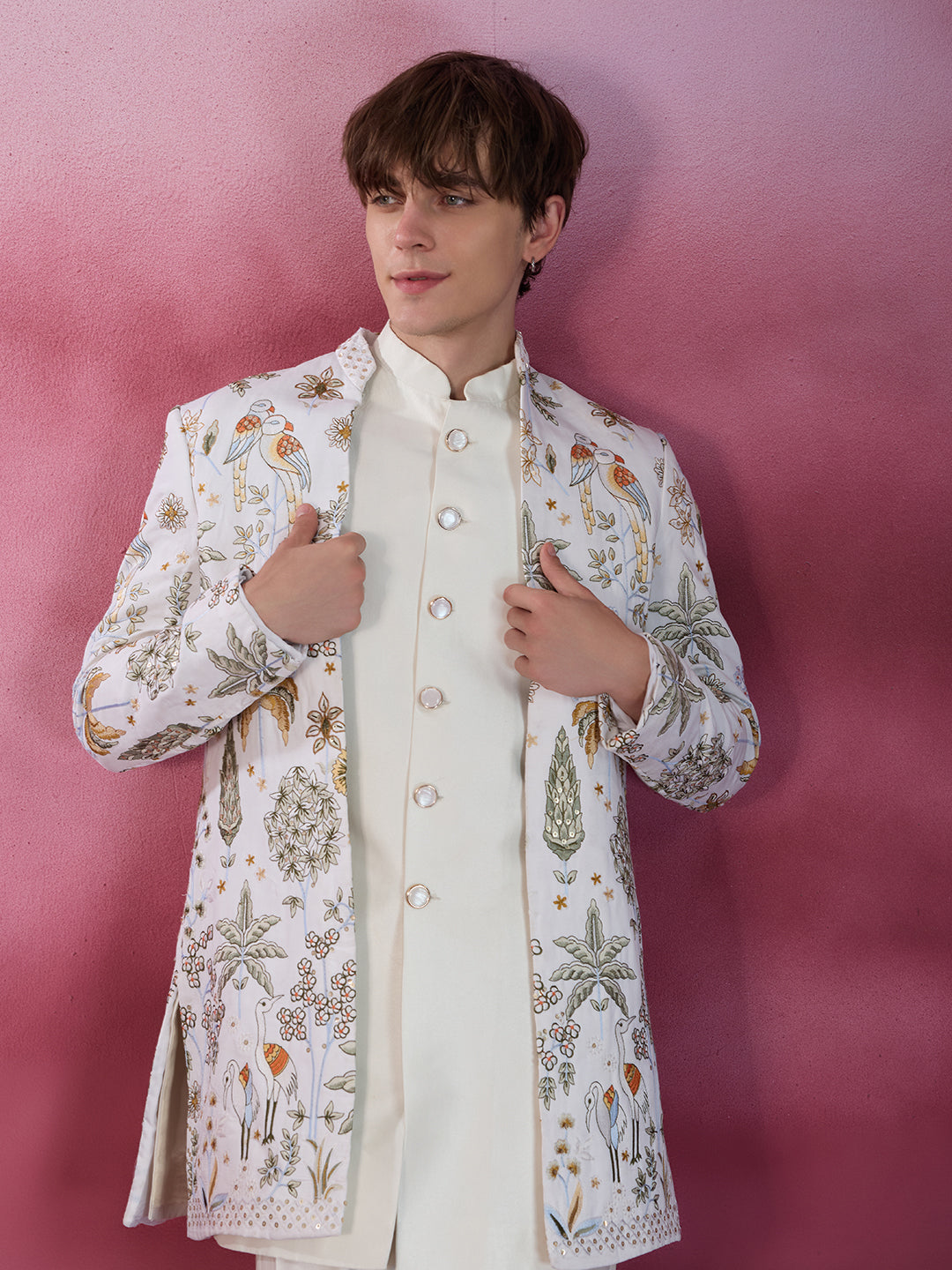 CLASSIC OFF WHITE FLORAL EMBROIDERED INDOWESTERN