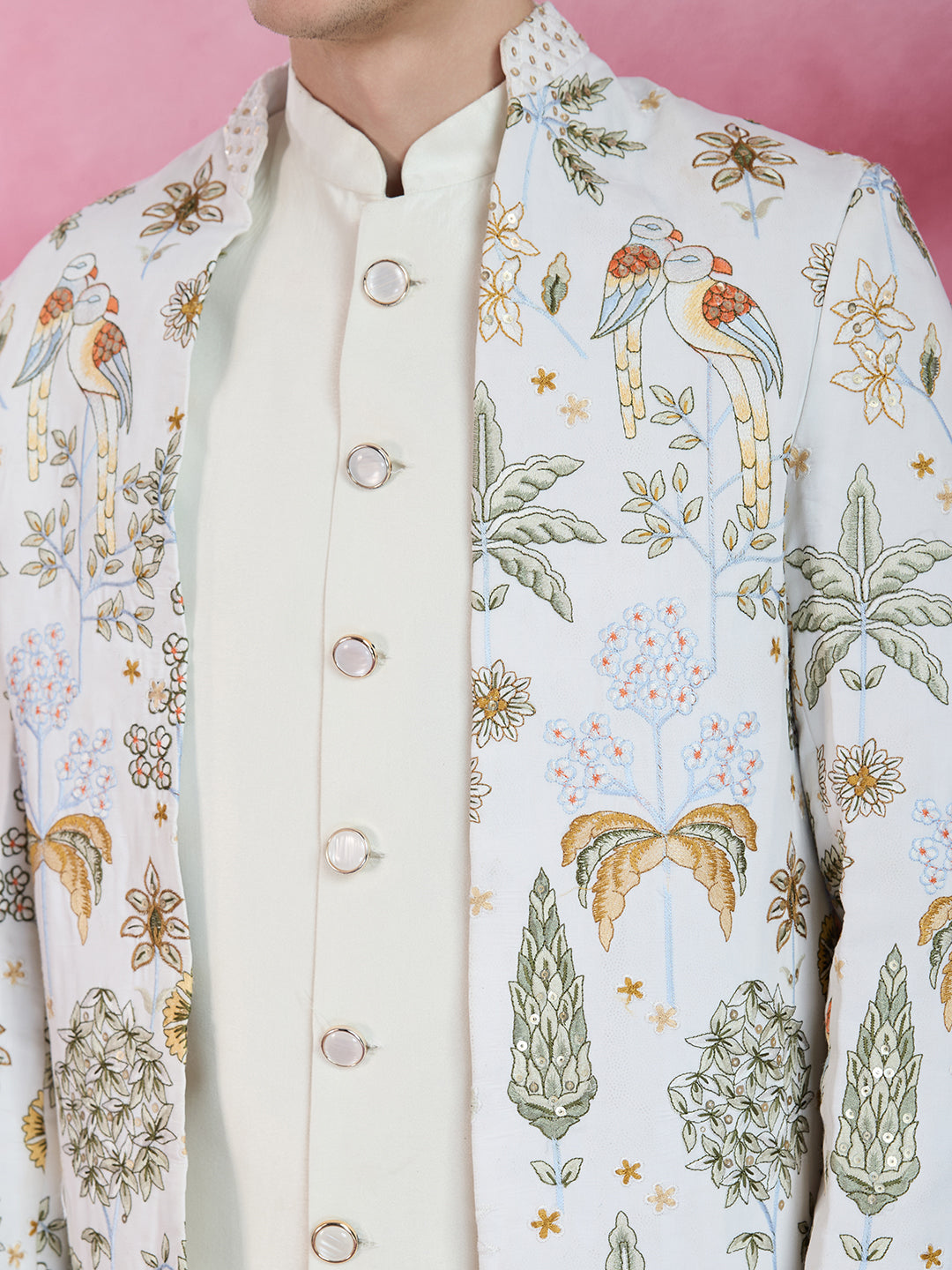 CLASSIC OFF WHITE FLORAL EMBROIDERED INDOWESTERN