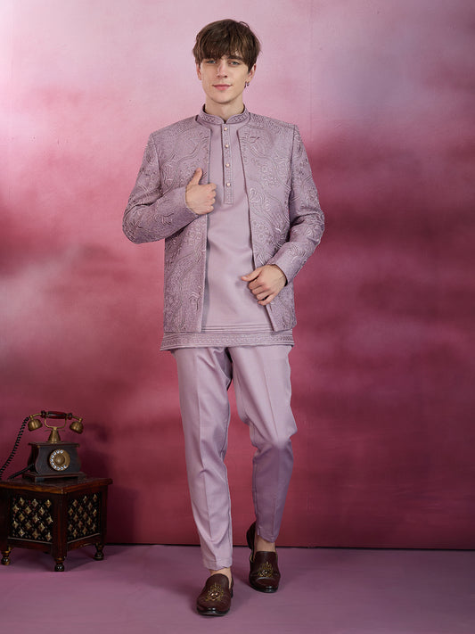 PASTEL LILAC EMBROIDERED INDO-WESTERN SET FOR MEN