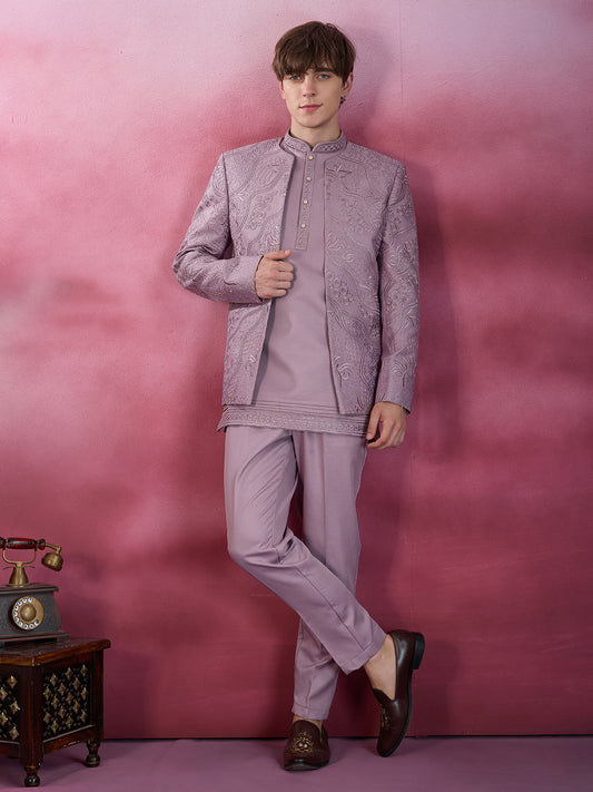 PASTEL LILAC EMBROIDERED INDO-WESTERN SET FOR MEN