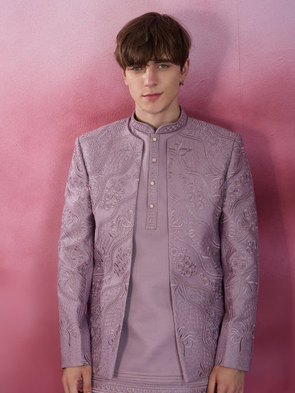 PASTEL LILAC EMBROIDERED INDO-WESTERN SET FOR MEN