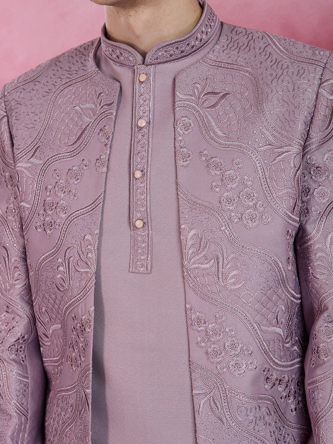 PASTEL LILAC EMBROIDERED INDO-WESTERN SET FOR MEN