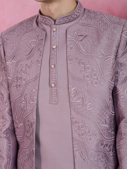 PASTEL LILAC EMBROIDERED INDO-WESTERN SET FOR MEN