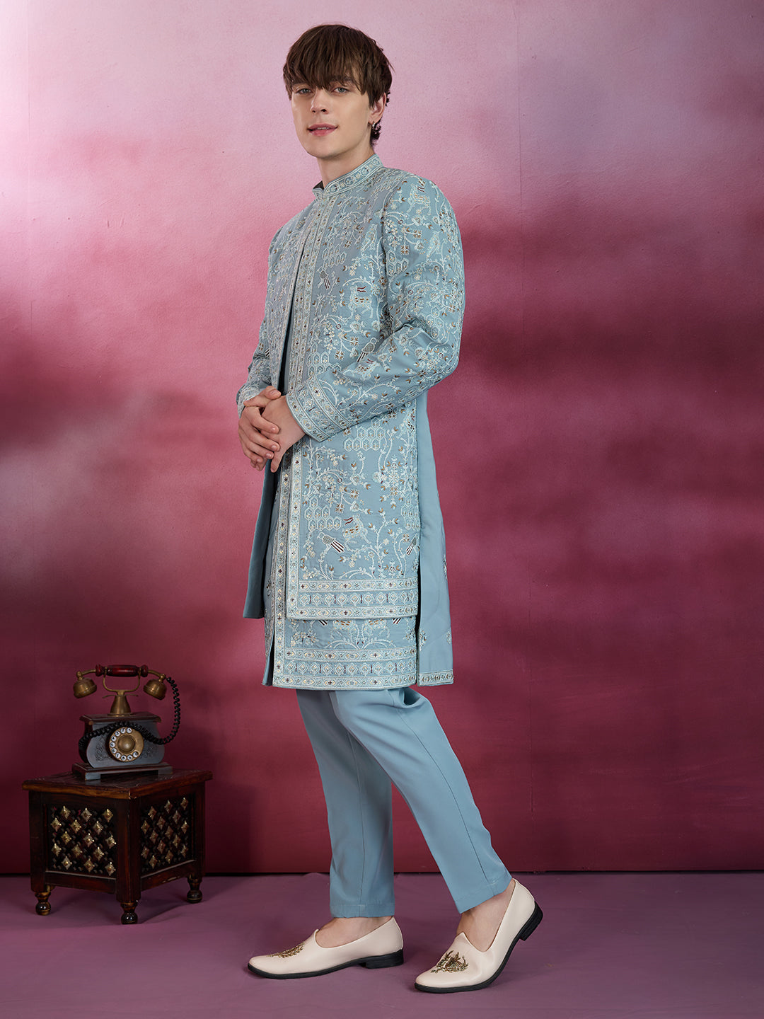 SKY BLUE EMBROIDERED INDO-WESTERN WITH INTRICATE DETAILING