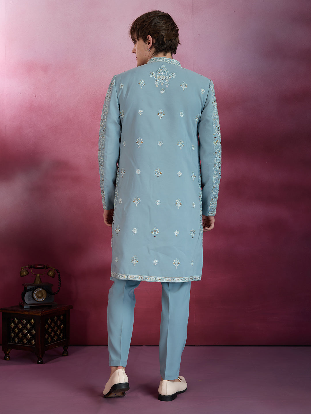 SKY BLUE EMBROIDERED INDO-WESTERN WITH INTRICATE DETAILING