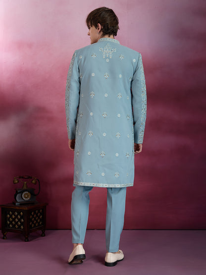 SKY BLUE EMBROIDERED INDO-WESTERN WITH INTRICATE DETAILING