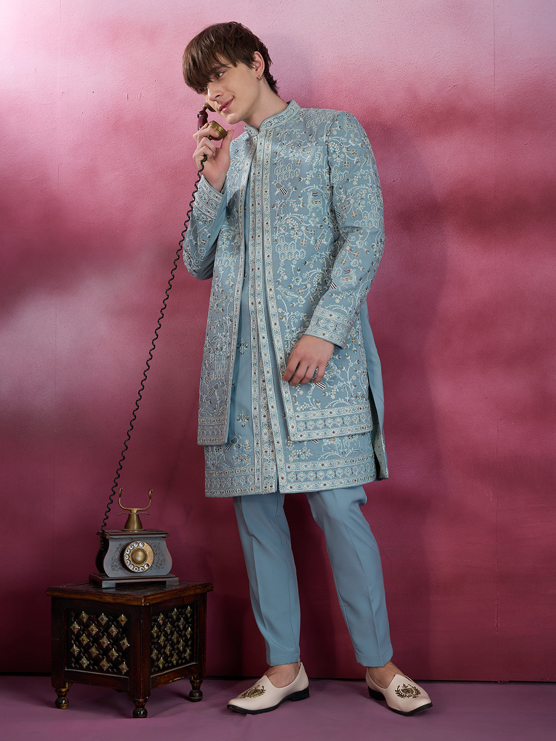 SKY BLUE EMBROIDERED INDO-WESTERN WITH INTRICATE DETAILING