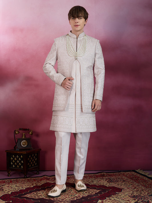 DELICATE PINK EMBROIDERED SHINE WORK SHERWANI