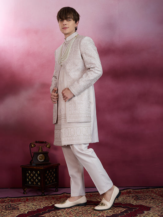 DELICATE PINK EMBROIDERED SHINE WORK SHERWANI