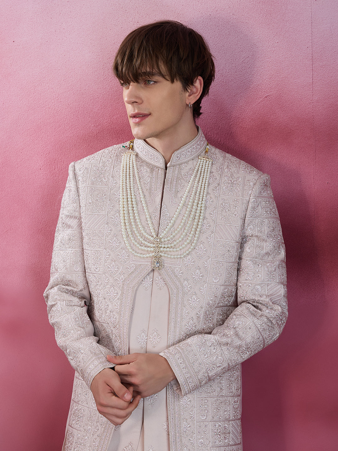 DELICATE PINK EMBROIDERED SHINE WORK SHERWANI