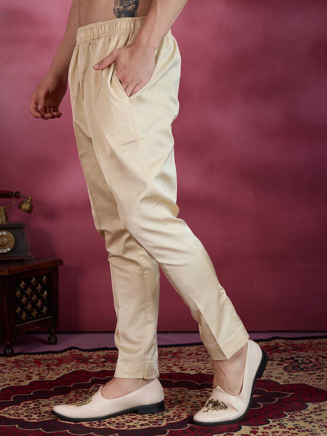 GOLDEN BEIGE HAND MIRROR WORK SHERWANI FOR GROOM