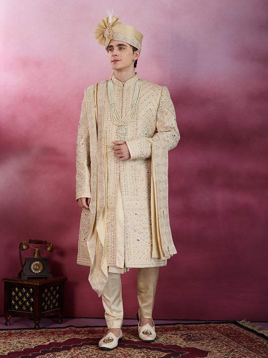 GOLDEN GLEAM HAND WORK SHERWANI FOR GROOM