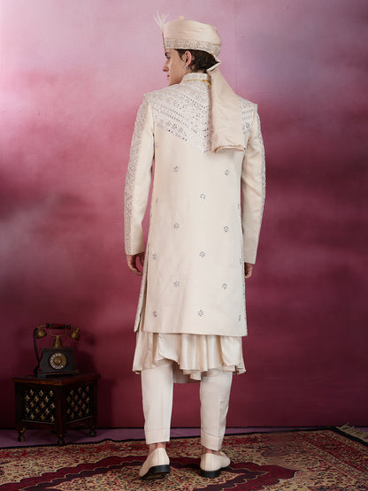 ROSE GOLD HAND MIRROR WORK SHERWANI FOR GROOM