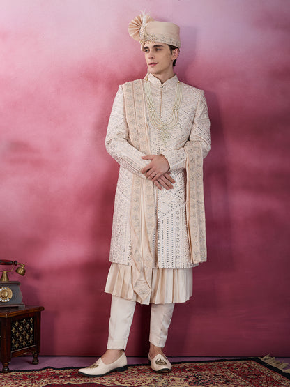 ROSE GOLD HAND MIRROR WORK SHERWANI FOR GROOM