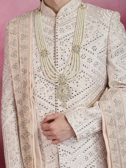 ROSE GOLD HAND MIRROR WORK SHERWANI FOR GROOM
