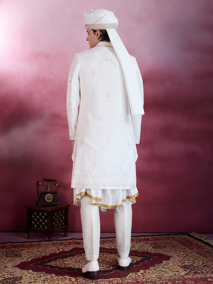 PRISTINE WHITE EMBROIDERY SHERWANI FOR GROOM