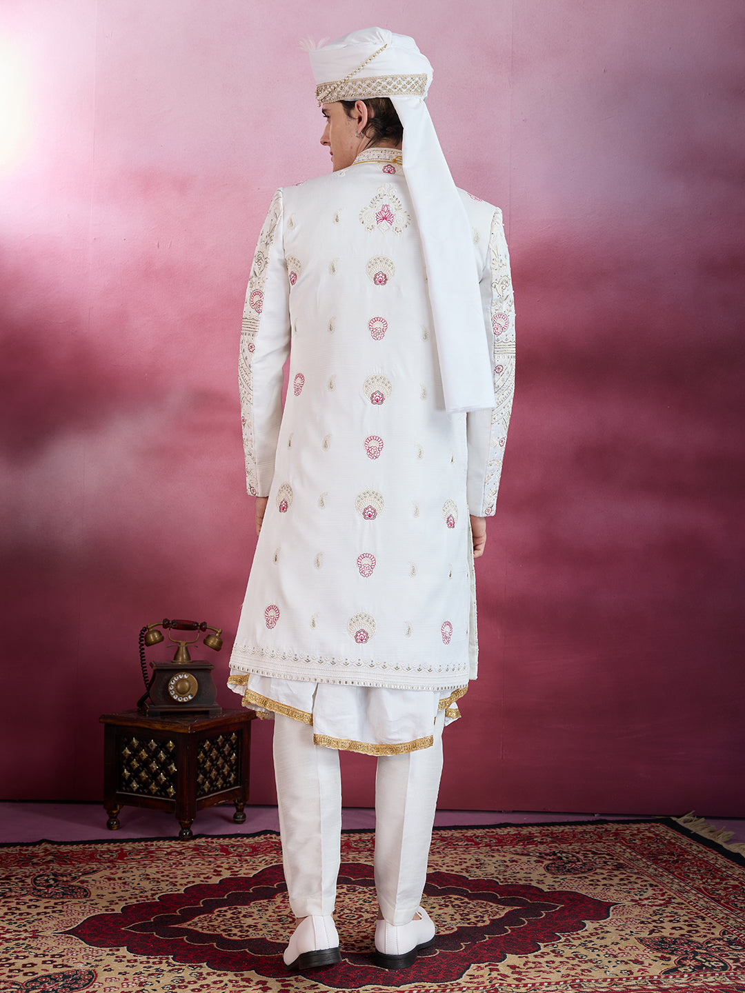 IVORY WHITE EMBROIDERY AND HANDWORK SHERWANI FOR GROOM
