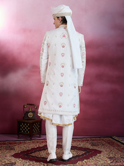 IVORY WHITE EMBROIDERY AND HANDWORK SHERWANI FOR GROOM